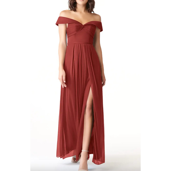 AZAZIE ALMENDRA A-Line Sweetheart Neckline Mesh Floor-Length Dress Rust - Picture 11 of 12